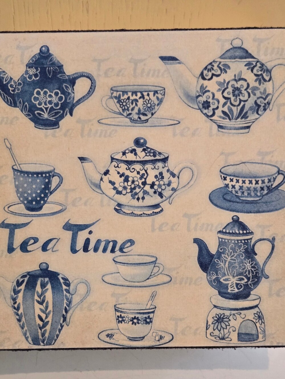White And Blue Wood Tea Box